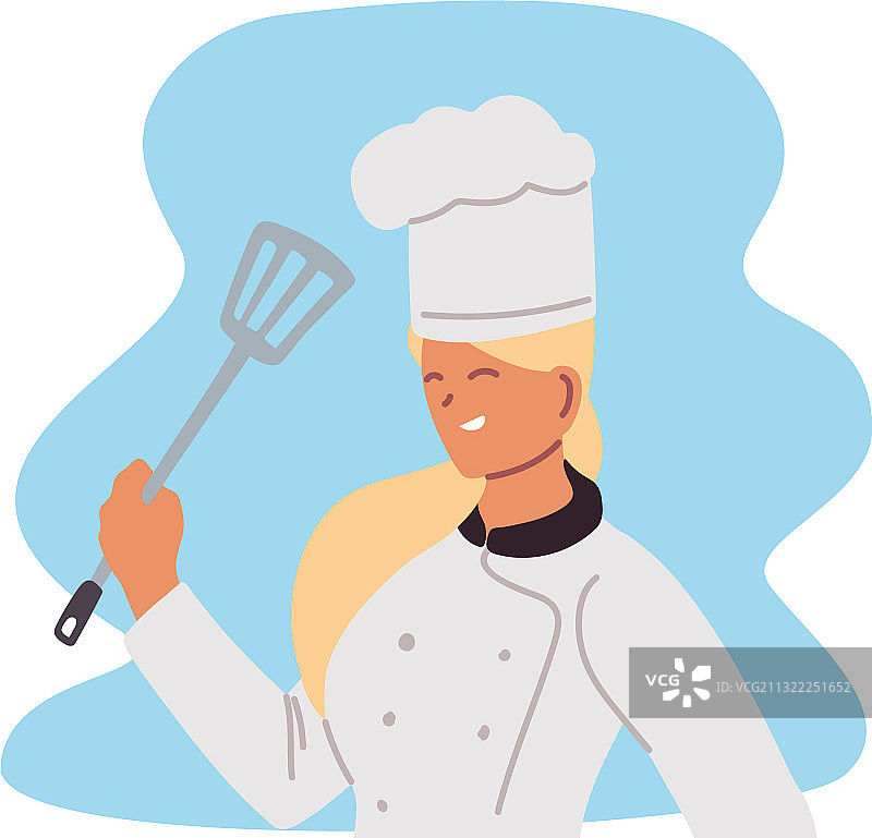 专业年轻女厨师手持漏勺图片素材