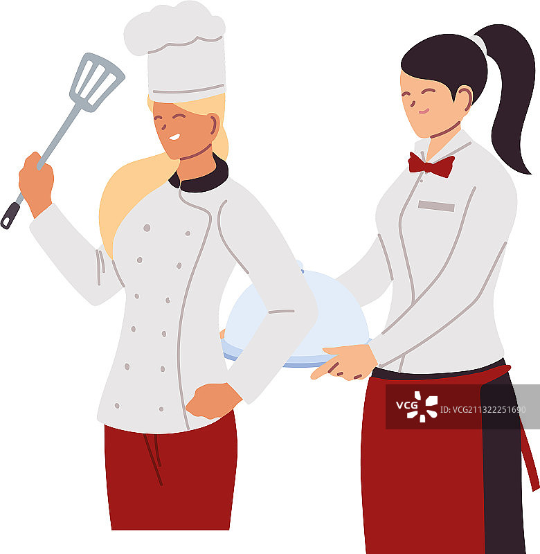 女厨师和女服务员与餐具图片素材
