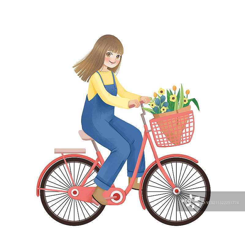假日女孩骑自行车户外郊游图片素材