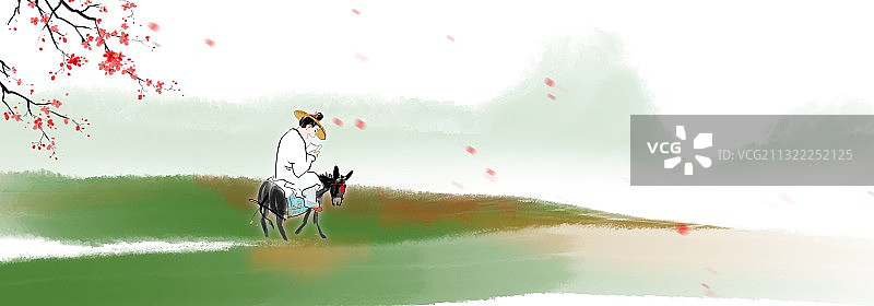 春天读书人诗人漫步在桃花里图片素材