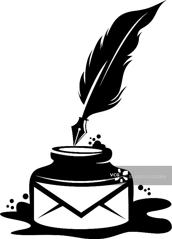羽毛笔墨水瓶标志设计图片素材