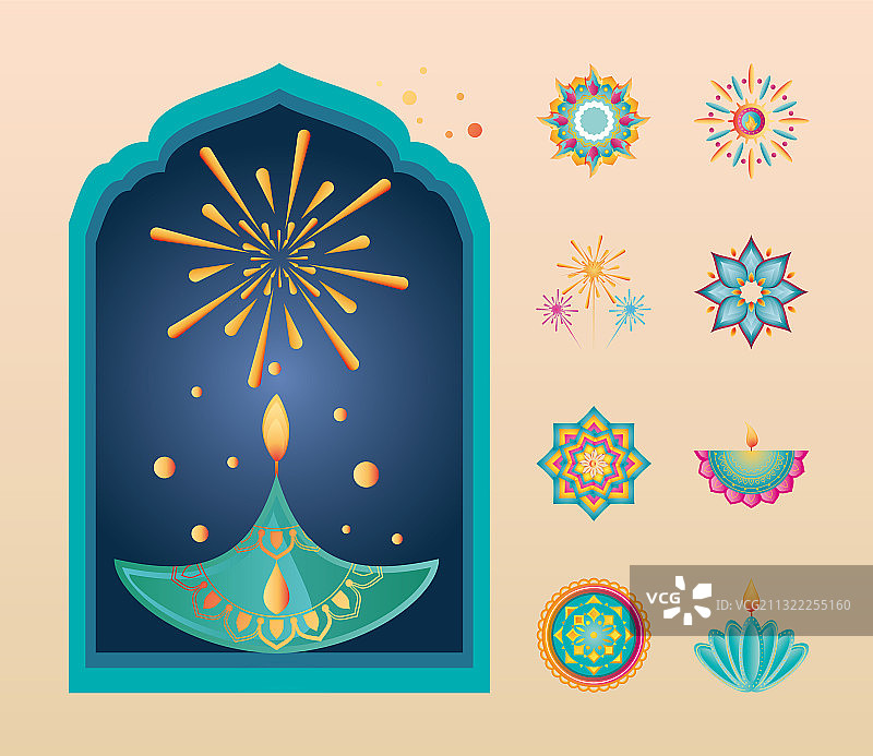 印度节日灯光图标合集图片素材
