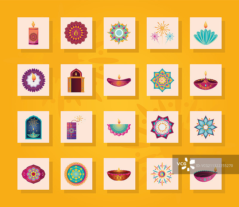 印度节日灯光图标合集图片素材