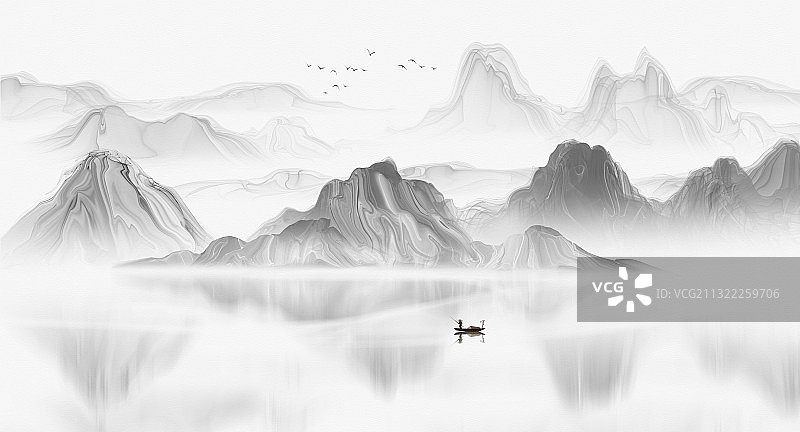 手绘新中式抽象烟雾水墨山水画背景广告图片图片素材