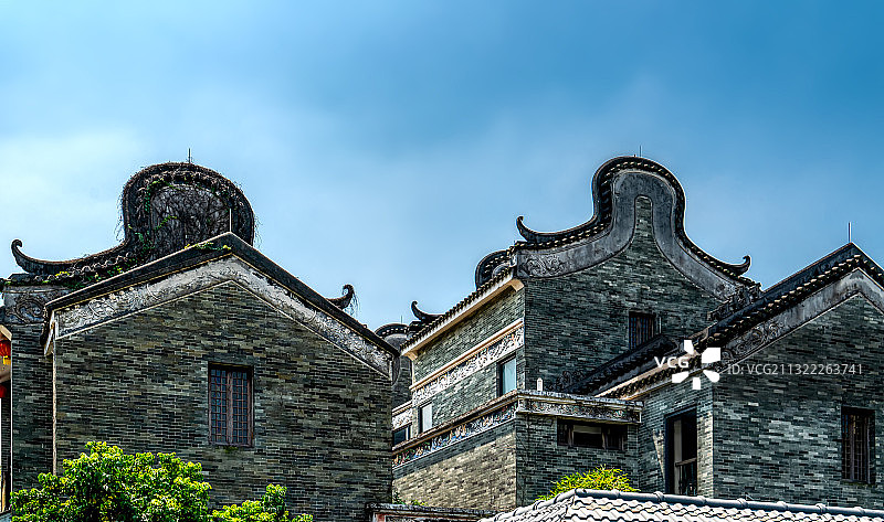 航拍广东岭南古民居锅耳屋图片素材