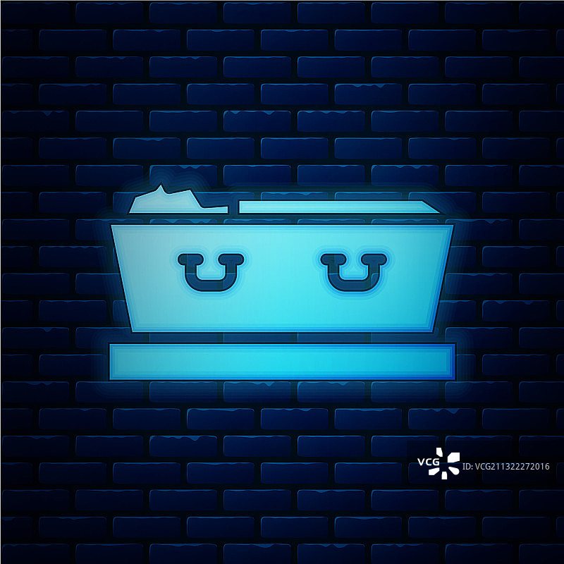 发光的霓虹打开的棺材与死者尸体图标图片素材