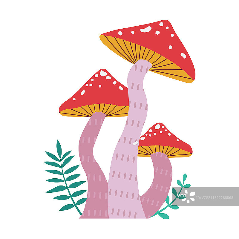 卡通风格森林蘑菇：毒蝇伞图片素材