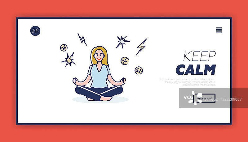 保持冷静着陆页模板与女人图片素材