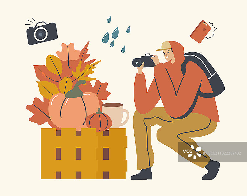 拍摄秋景的男摄影师图片素材