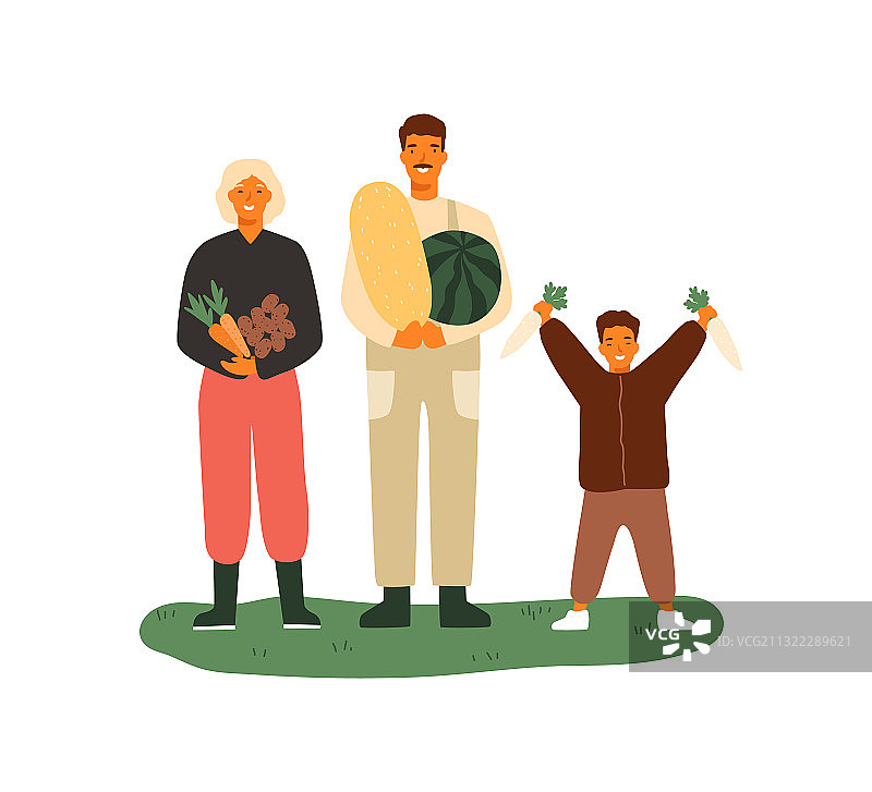 幸福家庭拿着水果和蔬菜图片素材