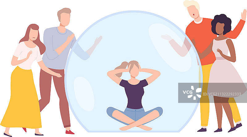 坐在透明气泡里的年轻女人图片素材