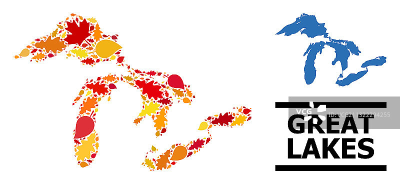 秋叶五大湖区马赛克地图图片素材