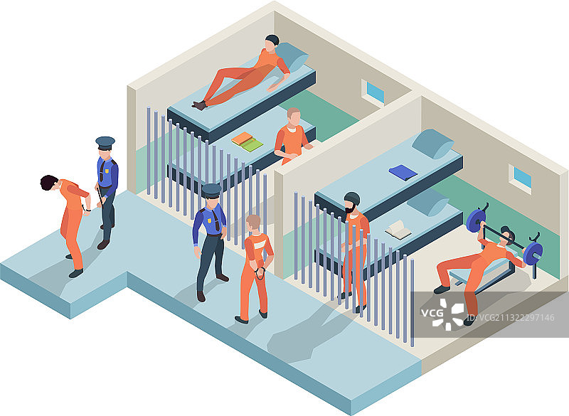 监狱内部囚犯坐在摄像头前图片素材