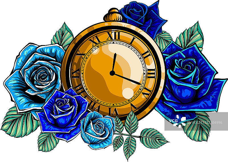 鲜花和怀表组合构图图片素材