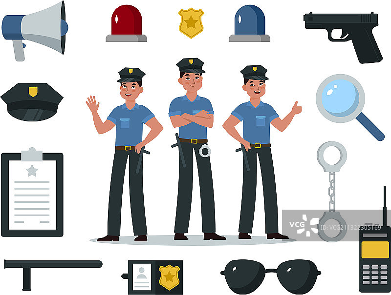 警察装备和警官角色图片素材