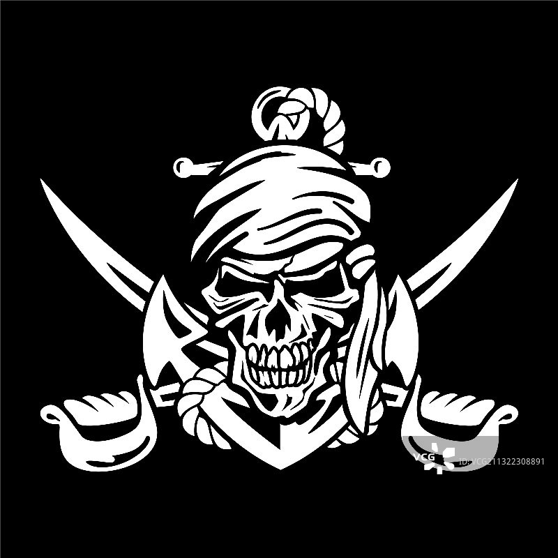 带有锚绳和交叉剑的海盗骷髅图片素材