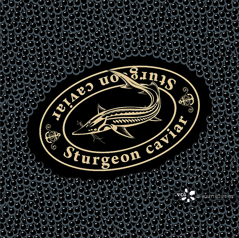带鲟鱼的黑鱼子酱标签图片素材