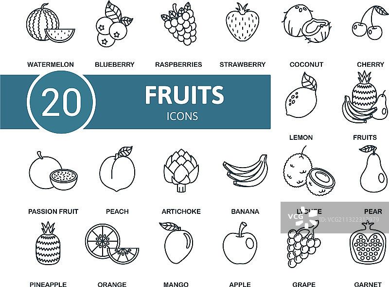 包含西瓜的水果图标合集图片素材