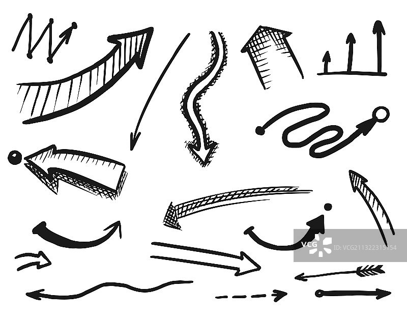 手绘黑色箭头和指针隔离集图片素材