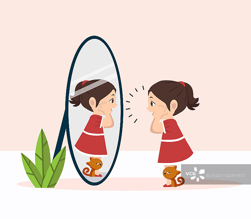 小女孩和猫站在前面图片素材