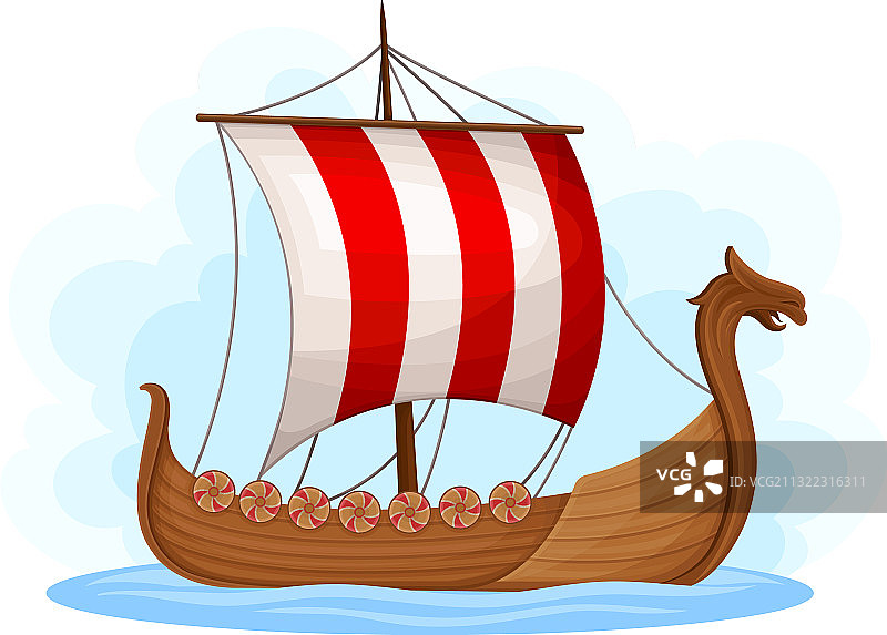 漂浮的木制维京船水上运输工具图片素材