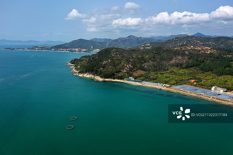 广东省惠州市惠东县巽寮湾平海碧甲发电厂情人湾和三角洲岛航拍图片素材