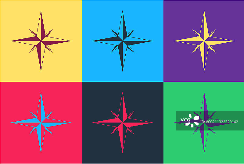 彩色背景上隔离的波普艺术风向标图标图片素材