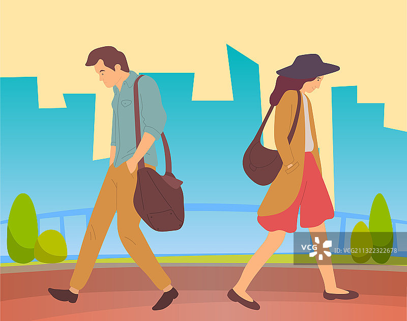 人们在城市公园里行走，一位悲伤疲惫的年轻人图片素材