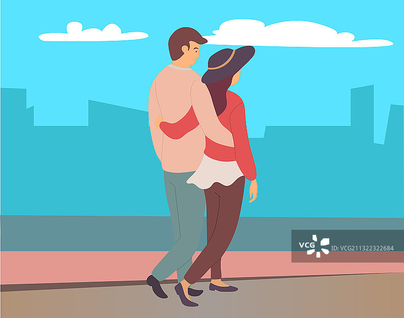 年轻情侣在公园散步图片素材