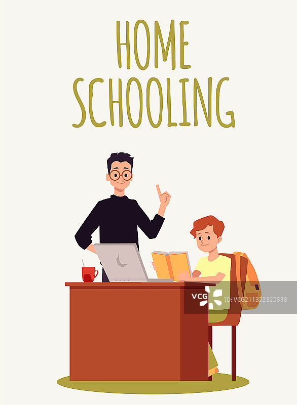 学生或儿童的家庭学习海报（扁平风格）图片素材