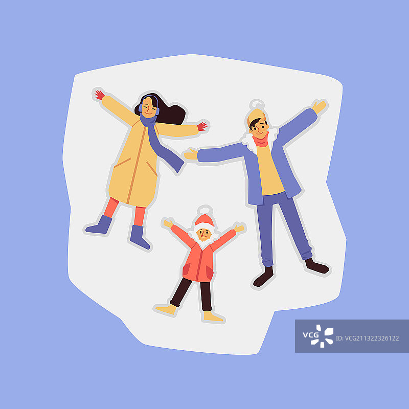 幸福的一家人堆雪天使——父母与孩子图片素材