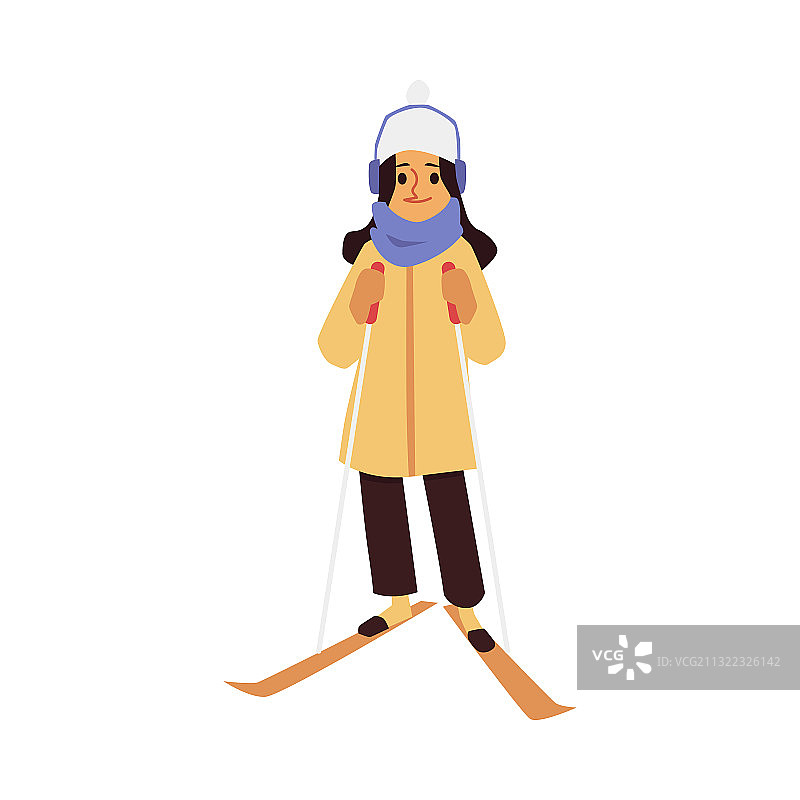 冬季家庭活动和运动扁平卡通图片素材