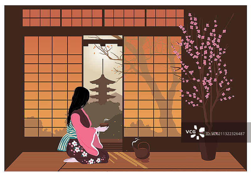 身穿和服的女人进行日本传统活动图片素材