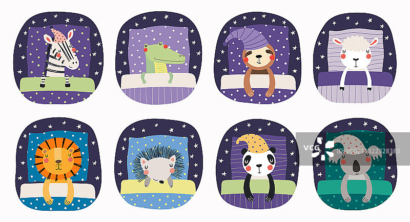 可爱的睡梦动物套装图片素材
