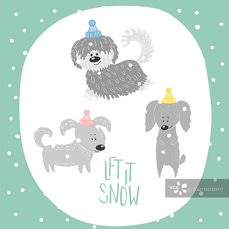 可爱狗狗冬季节日贺卡图片素材