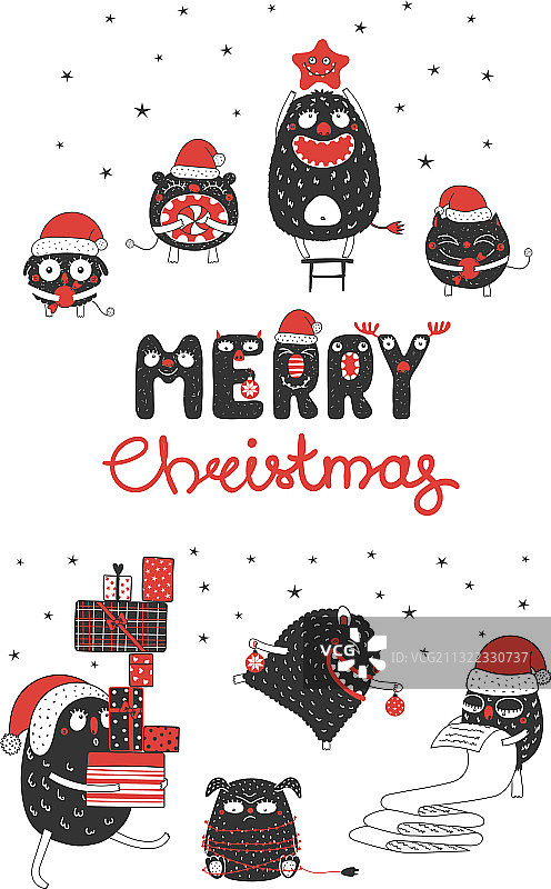 可爱又有趣的圣诞节怪物图片素材