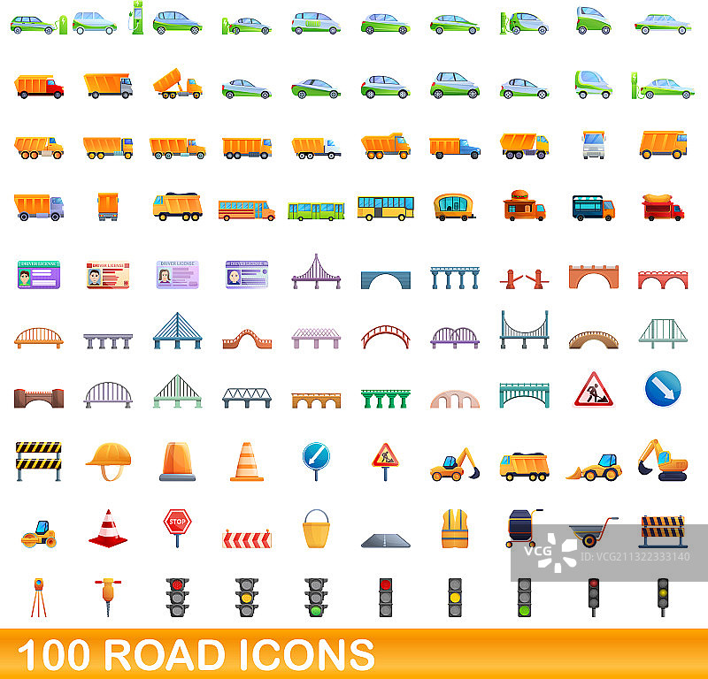 卡通风格道路图标合集图片素材