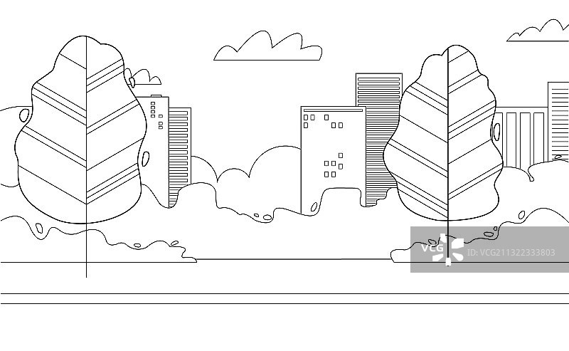 城市公园卡通景观轮廓树木图片素材