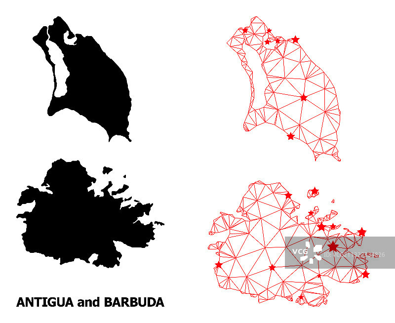 带有红色效果的安提瓜和巴布达网状多边形地图图片素材