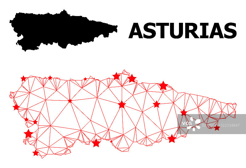 线框多边形地图阿斯图里亚斯省图片素材