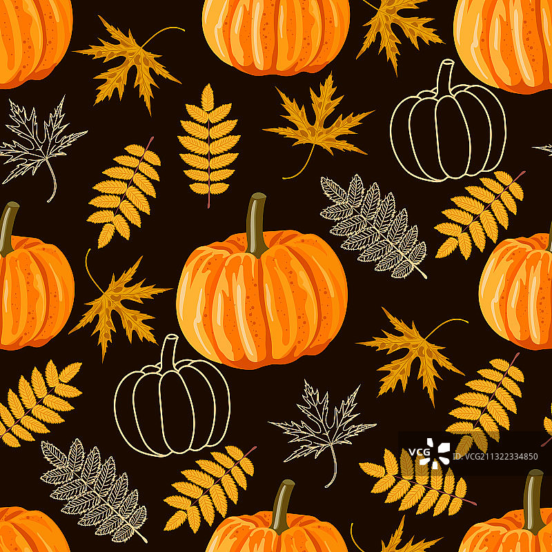树叶和南瓜无缝图案图片素材