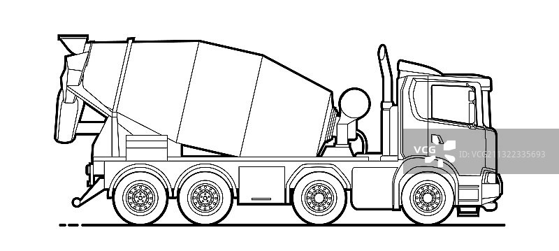 轮廓混凝土搅拌机水泥搅拌车侧面图片素材