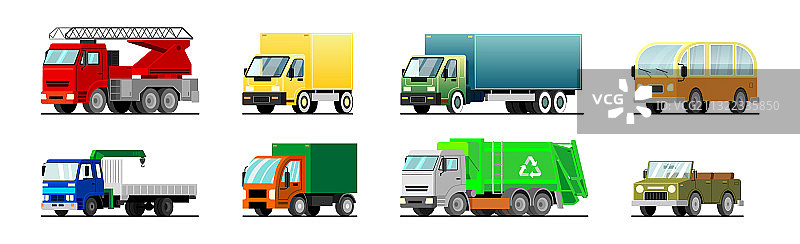 卡车消防车等卡通车辆套装图片素材