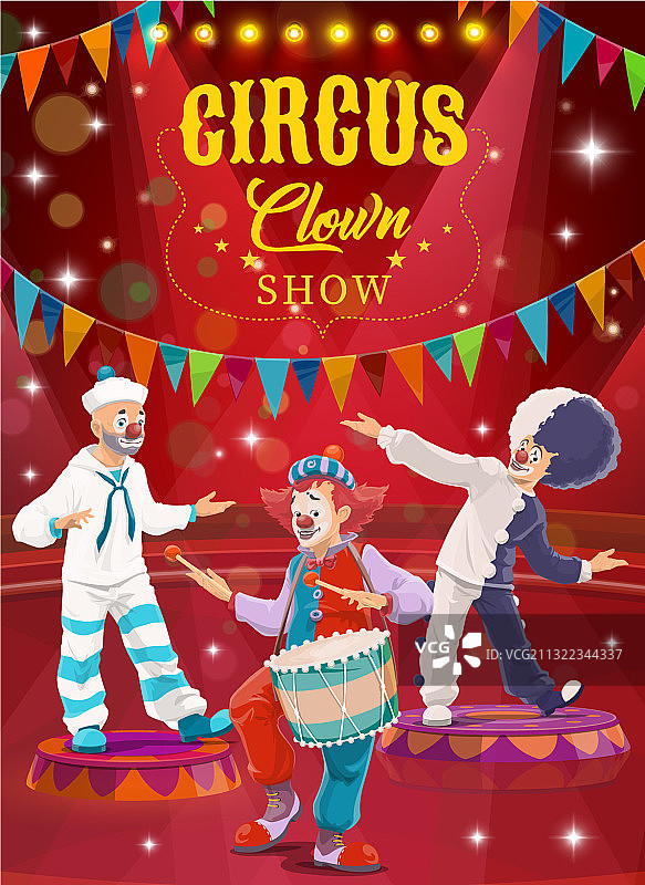 马戏团小丑卡通宣传单：有趣的表演者图片素材