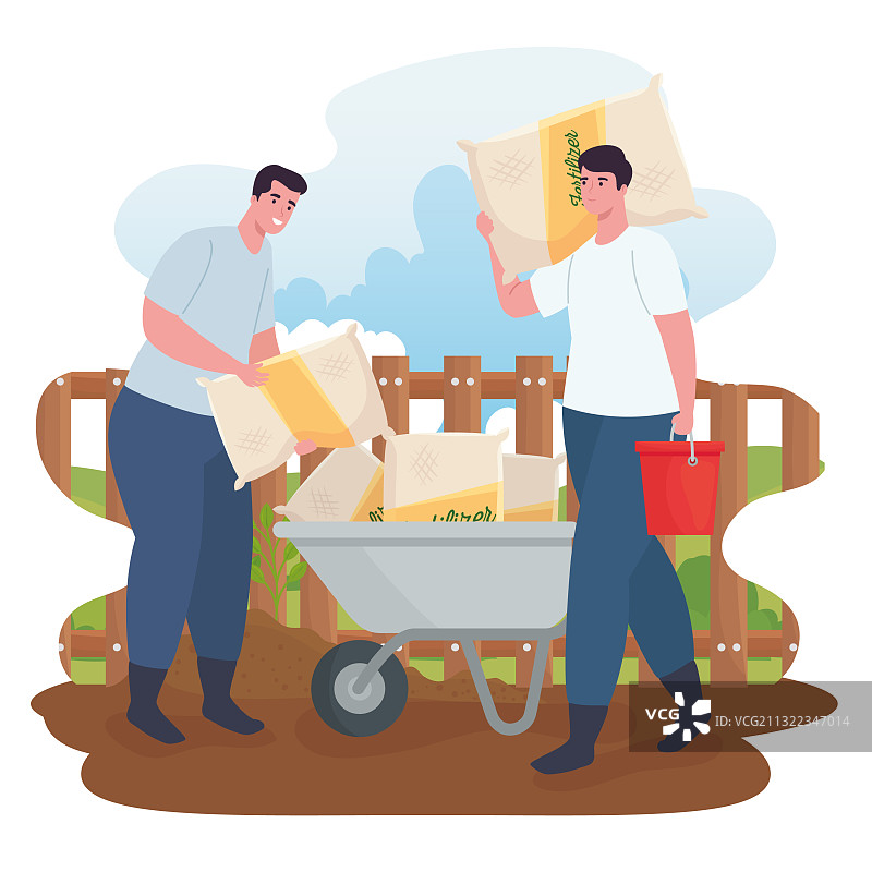 园丁与手推车和肥料袋图片素材