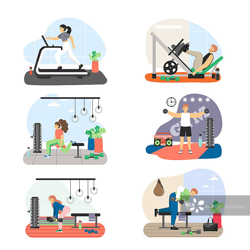 健身房腿部训练扁平素材图片素材