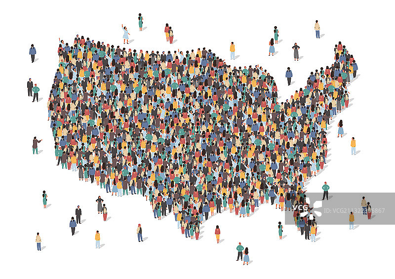美国地图人群剪影图片素材