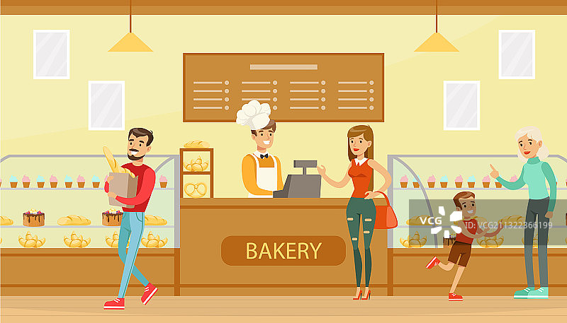 人们在咖啡馆选择甜点和购买咖啡图片素材