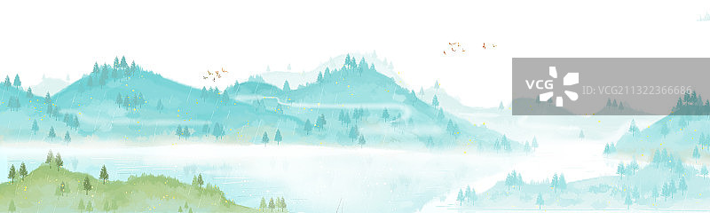 传统横幅江南山水风景插画图片素材
