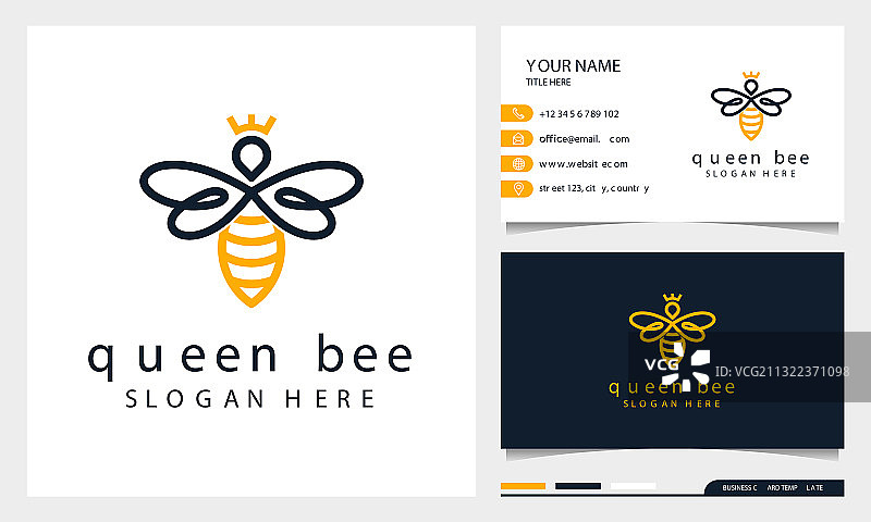 蜜蜂Logo，蜂王线性标志图片素材